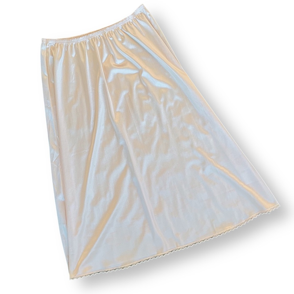 Vintage Light Ivory Satin Half Slip with Lace Trim